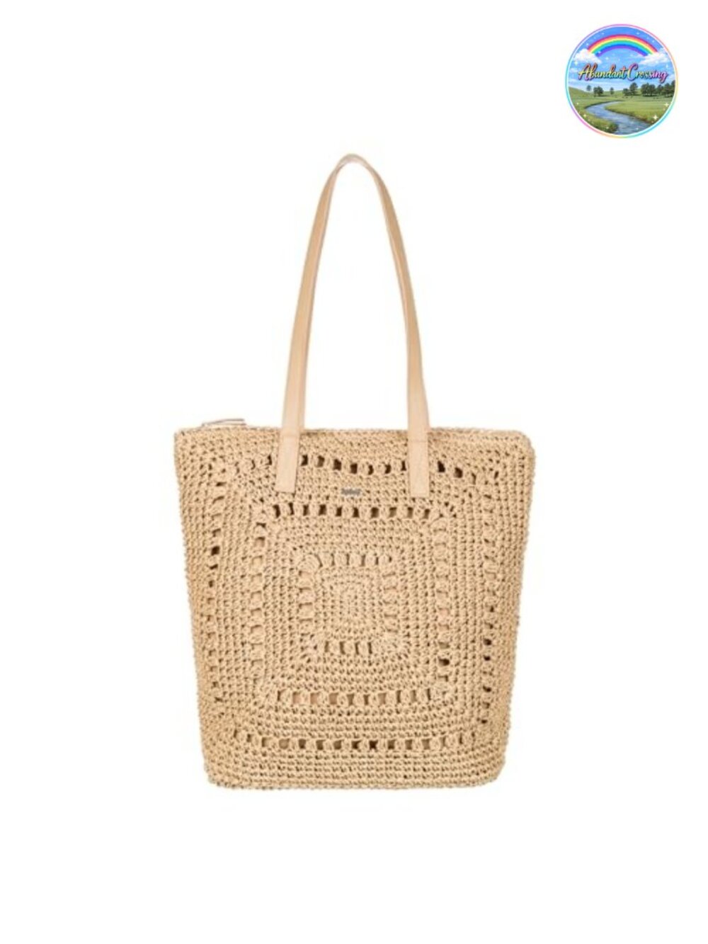 Roxy Lightweight Straw Beach Tote Bag with Zip Closure